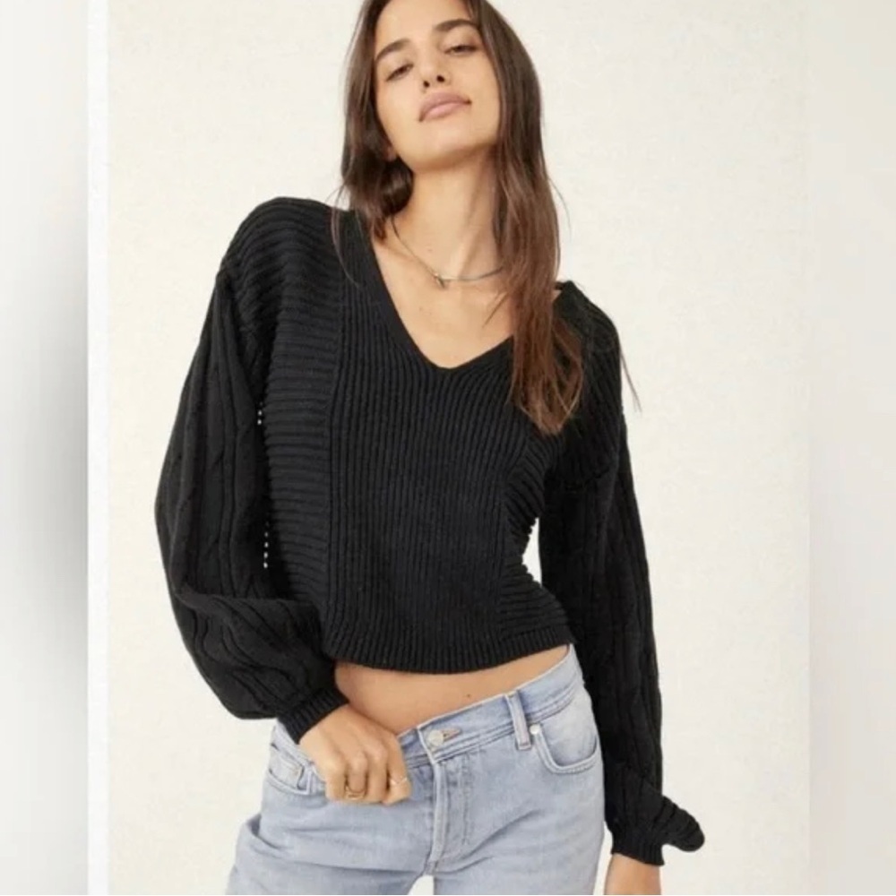 Free People When It Rains V Neck Sweater Black Size XS